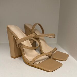 Beige Strappy Block Heel Sandals